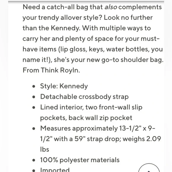 New Think Royln Shoulder Bag Crossbody Strap Kennedy Champaign 2 straps styles - Picture 4 of 4